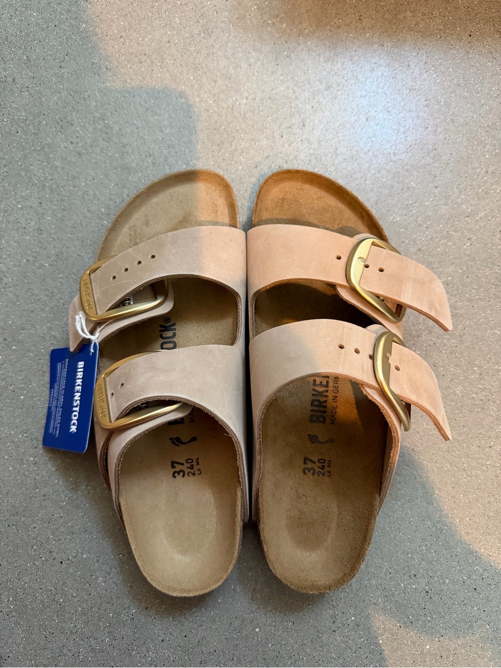 Birkenstock Arizona Sandals Pink Beige with Gold Buckles